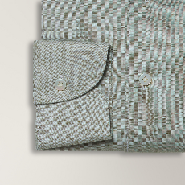 One-Piece Collar Chambray Shirt in Cotton & Linen - Sage | Andrea Kosta
