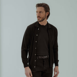 Ostro Cardigan in Merino Wool - Black | Andrea Kosta