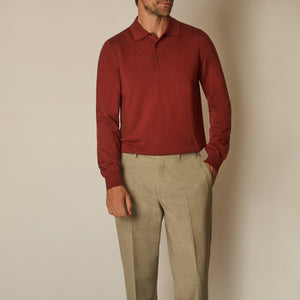 Panta Knit Polo in Merino Wool - Brick Red | Andrea Kosta