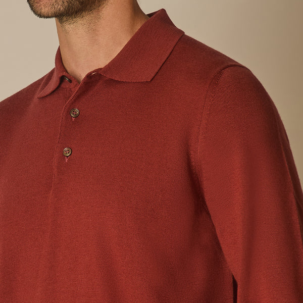 Panta Knit Polo in Merino Wool - Brick Red | Andrea Kosta