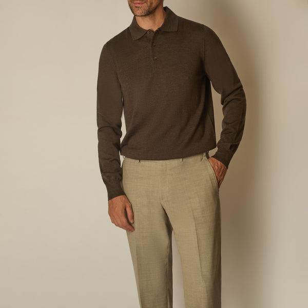Panta Knit Polo in Merino Wool- Brown | Andrea Kosta