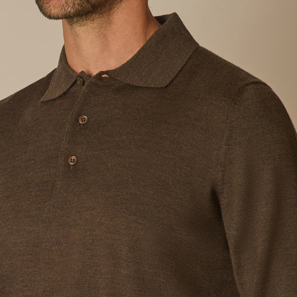 Panta Knit Polo in Merino Wool- Brown | Andrea Kosta