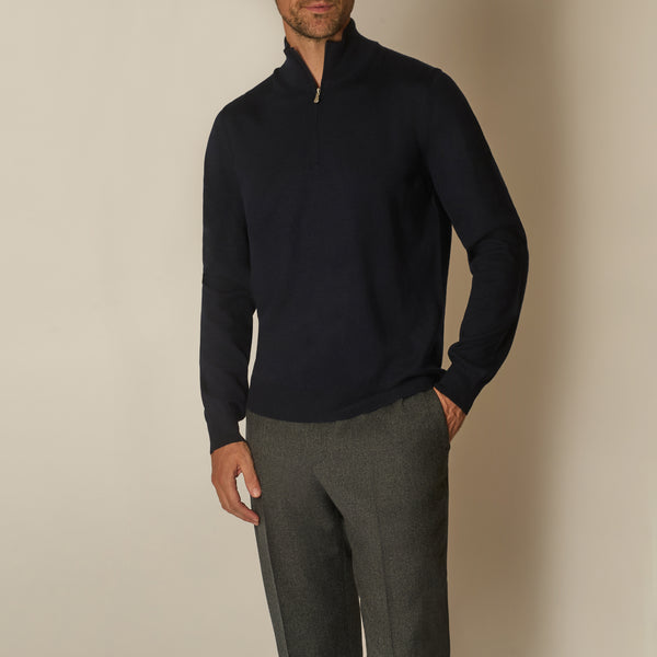 Panta Quarter Zip Jumper in Merino Wool - Navy | Andrea Kosta