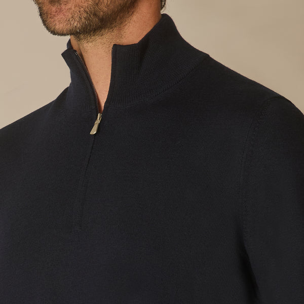 Panta Quarter Zip Jumper in Merino Wool - Navy | Andrea Kosta