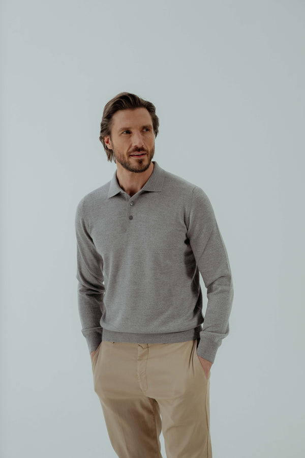 Panta Knit Polo in Merino Wool - Light Grey | Andrea Kosta