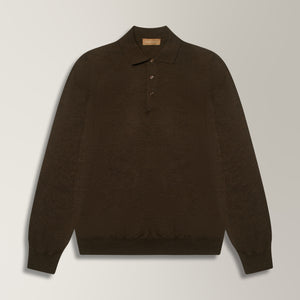 Panta Knit Polo in Merino Wool- Brown | Andrea Kosta