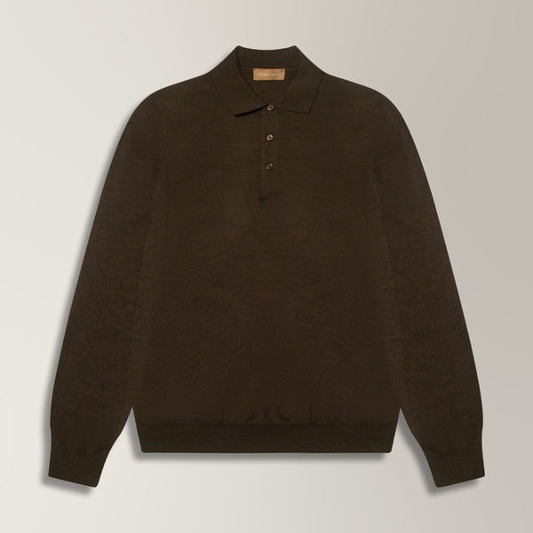 Panta Knit Polo in Merino Wool- Brown | Andrea Kosta