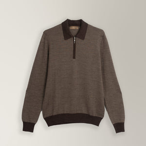 Pattern Zip Polo - Wool & Silk - Brown | Andrea Kosta