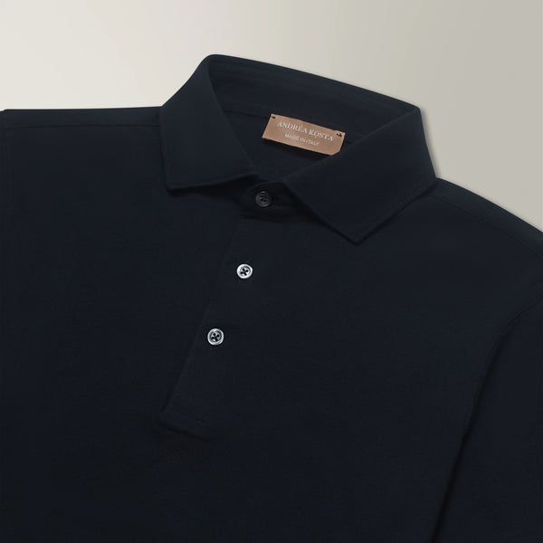 Pique Polo in Cotton - Black | Andrea Kosta 