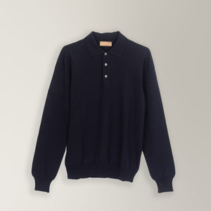 Polo Jumper - Merino Wool - Navy | Andrea Kosta