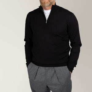 Quarter-Zip Knit - Wool - Black | Andrea Kosta