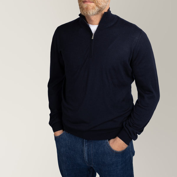 Quarter-Zip Knit - Wool - Navy | Andrea Kosta