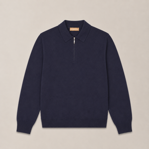 Quarter Zip Polo in Wool & Silk - Navy | Andrea Kosta