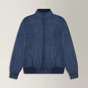 Reversible Bomber Jacket In Silk &Wool - Blue & Navy | Andrea Kosta 