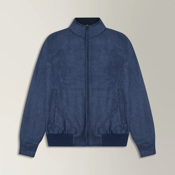 Reversible Bomber Jacket In Silk &Wool - Blue & Navy | Andrea Kosta 