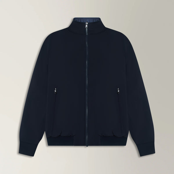 Reversible Bomber Jacket In Silk & Wool - Blue & Navy | Andrea Kosta 