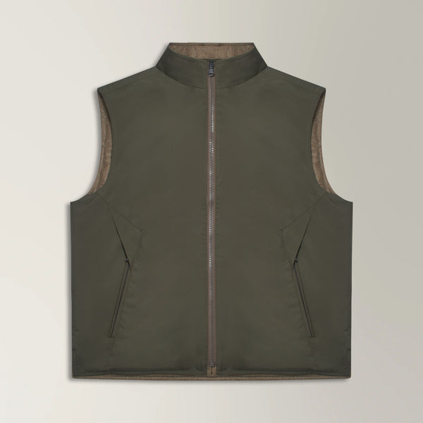 Reversible Gilet in Silk & Wool - Brown & Khaki | Andrea Kosta 