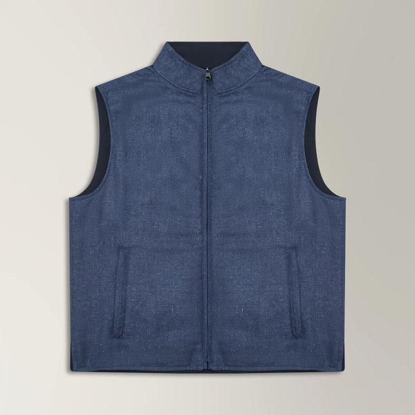 Reversible Gilet in Silk & Wool - Blue & Navy | Andrea Kosta  