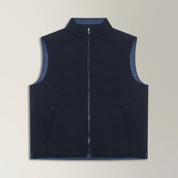 Reversible Gilet in Silk & Wool - Blue & Navy | Andrea Kosta 