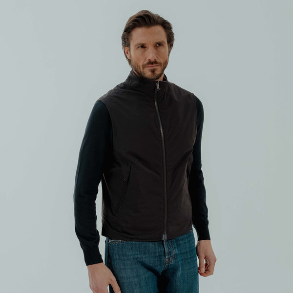 Reversible Gilet in Silk & Wool - Blue & Navy | Andrea Kosta 