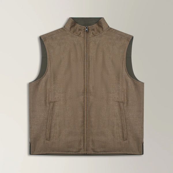 Reversible Gilet in Silk & Wool - Brown & Khaki | Andrea Kosta 