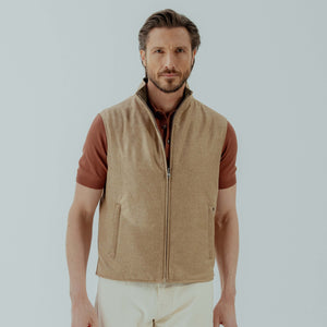 Reversible Gilet in Silk & Wool - Brown & Khaki | Andrea Kosta 