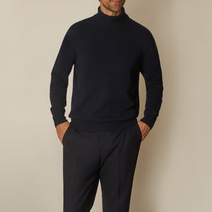 Roll Neck Jumper in Wool & Cashmere - Midnight Blue | Andrea Kosta