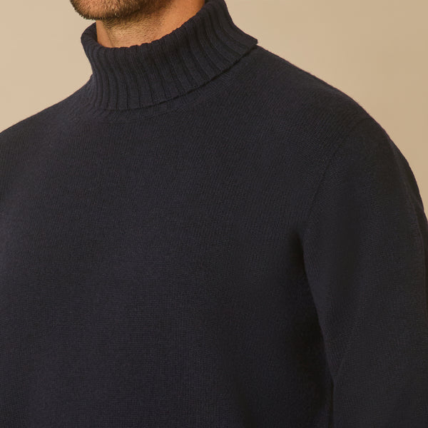 Roll Neck Jumper in Wool & Cashmere - Midnight Blue | Andrea Kosta