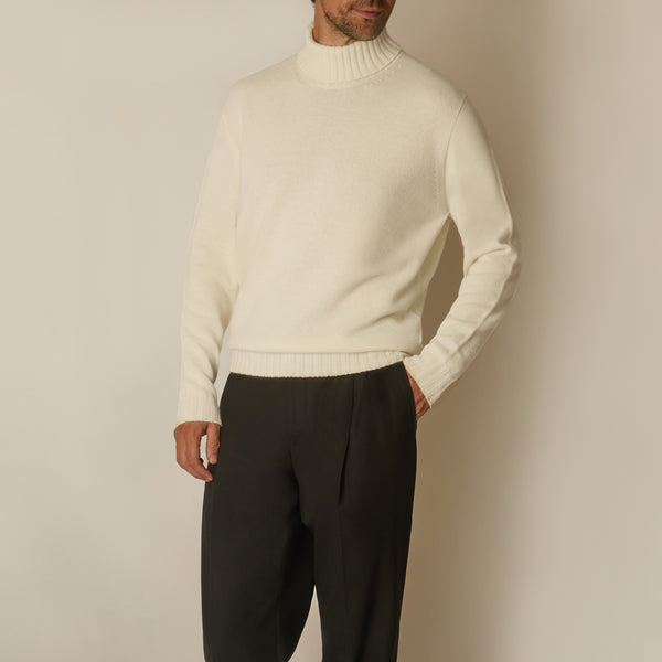 Roll Neck Jumper in Wool & Cashmere - Off-White | Andrea Kosta