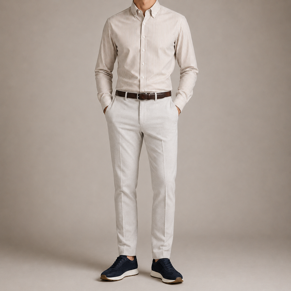 White Oxford With Caramel Stripe Shirt
