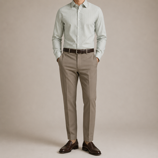 White Oxford with Sage Stripes Shirt