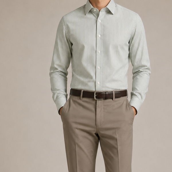 White Oxford with Sage Stripes Shirt