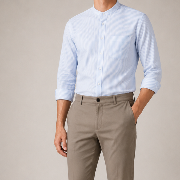  White Seersucker with Light Blue Stripe Shirt