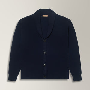 Shawl Collar Cardigan in Wool & Cashmere - Midnight Blue | Andrea Kosta