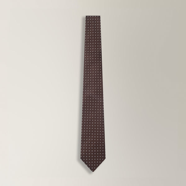 Circle Print Tie in Silk - Brown | Andrea Kosta