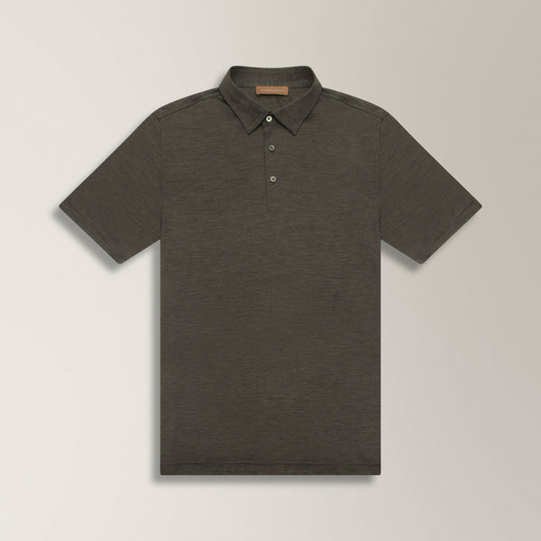 Short Sleeve Polo Shirt in Silk - Charcoal | Andrea Kosta