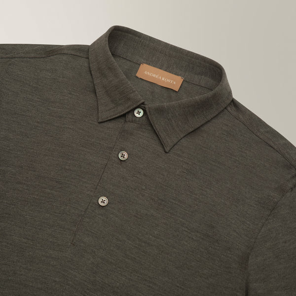 Short Sleeve Polo Shirt in Silk - Charcoal | Andrea Kosta
