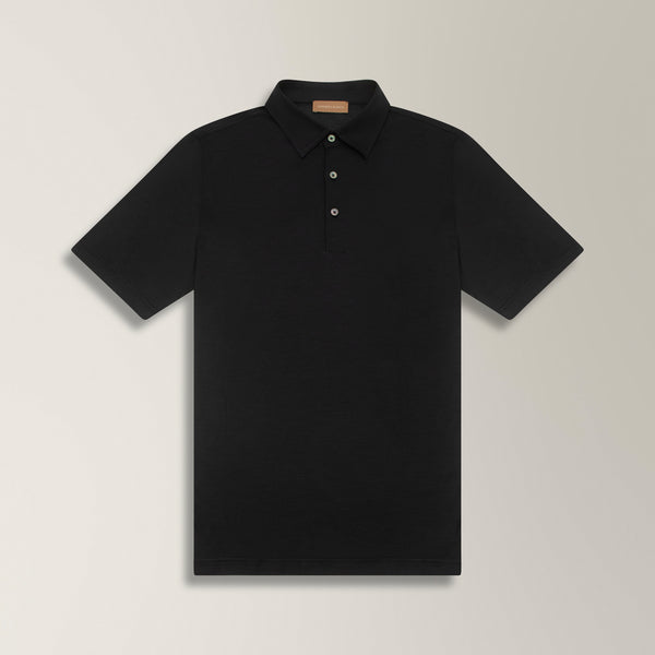 Short Sleeve Polo Shirt in Silk - Navy | Andrea Kosta