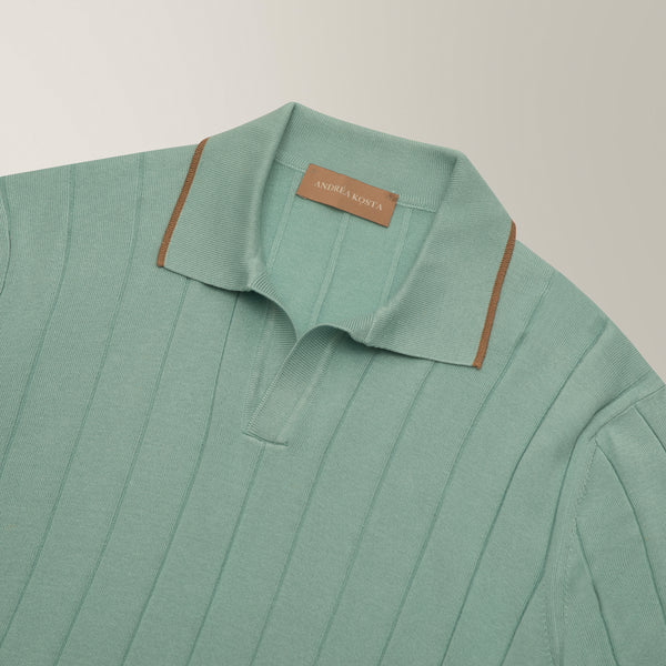 Skipper Collar Polo in Silk - Mint | Andrea Kosta