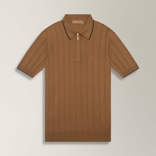 Zip Polo in Silk - Camel | Andrea Kosta