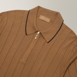 Zip Polo in Silk - Camel | Andrea Kosta