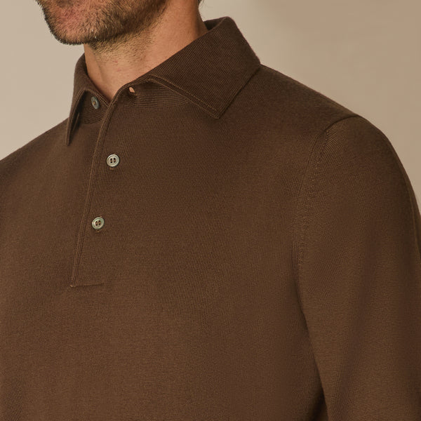Simo Knit Polo in Merino Wool - Chocolate | Andrea Kosta
