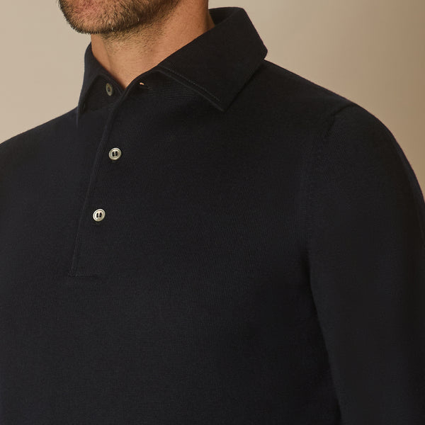 Simo Knit Polo in Merino Wool - Navy | Andrea Kosta