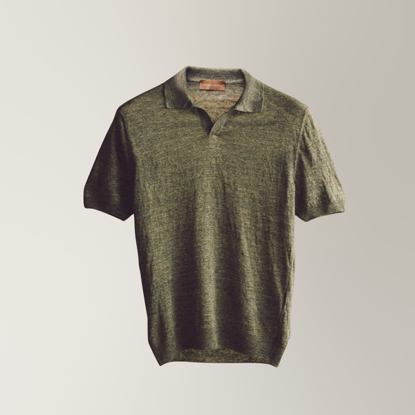 Skipper Collar Polo in Linen - Marl Green | Andrea Kosta