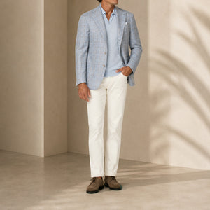 Blazer in Wool Cotton Silk Linen - Sky Blue & Ivory | Andrea Kosta