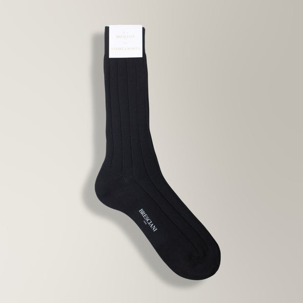 Stefano Ribbed Casual Mid-Calf Socks in Cotton - Black | Andrea Kosta