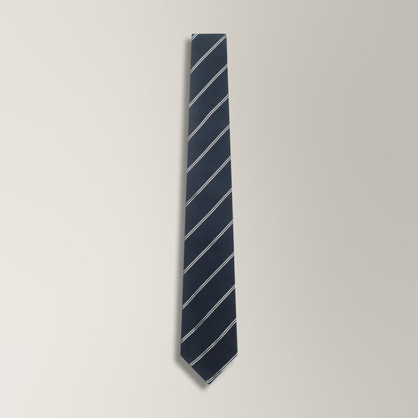 Stripe Tie in Knitted Grenadine Silk - Navy & White | Andrea Kosta