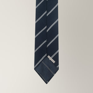 Stripe Tie in Knitted Grenadine Silk - Navy & White | Andrea Kosta