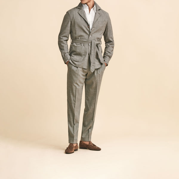 Taupe Stretch Wool-Silk-Linen Plain Weave Suit | Andrea Kosta