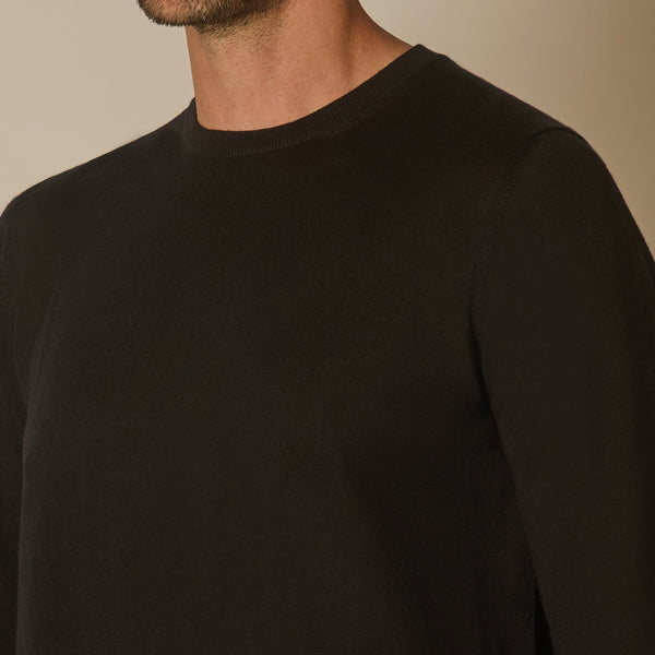 Theta Crew Neck Jumper in Wool & Silk - Black | Andrea Kosta